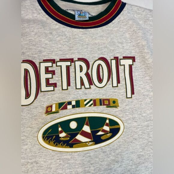VINTAGE Detroit Graphic Sweatshirt Men Small Gray 90s - Picture 2 of 10